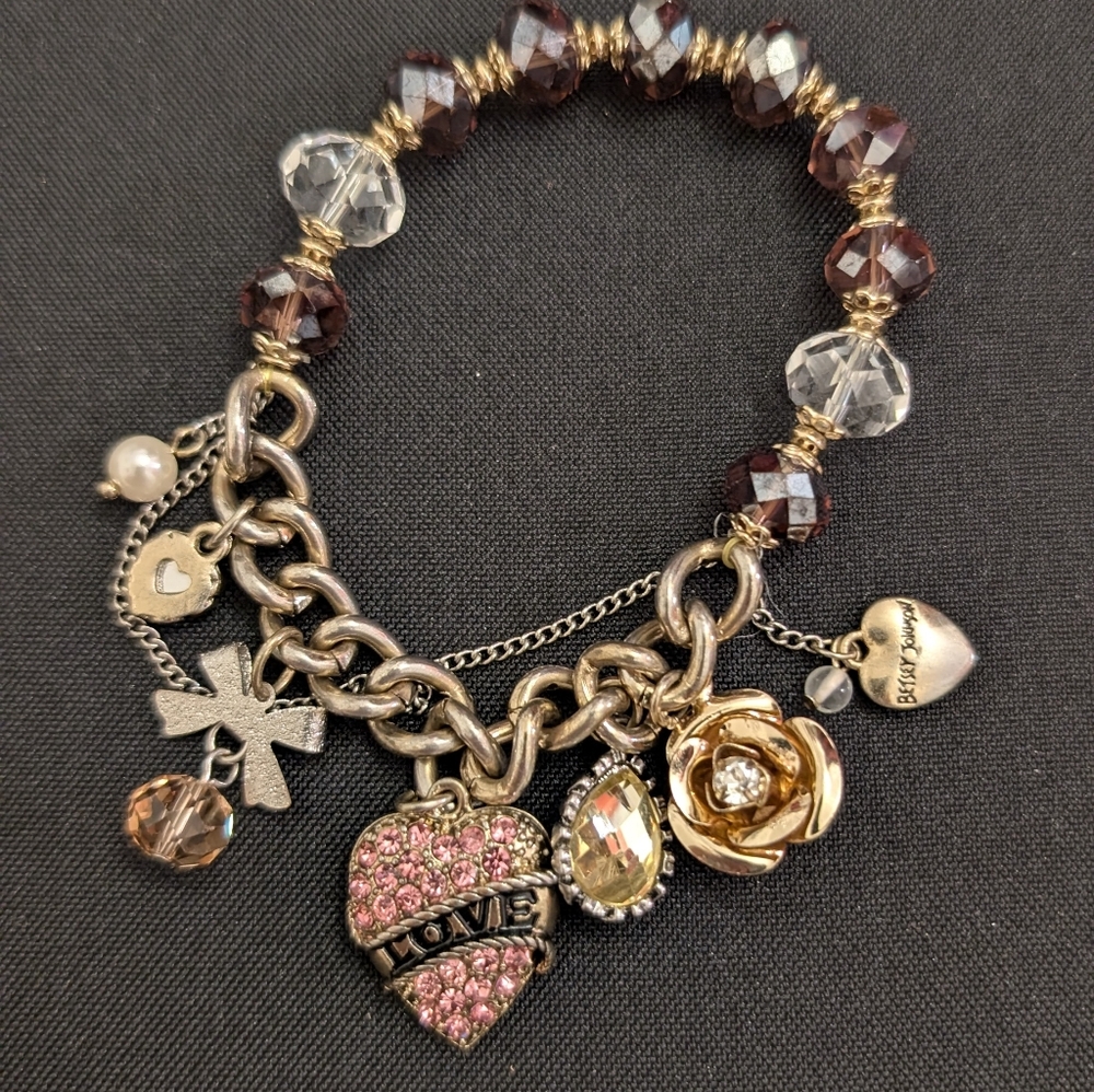 Betsey Johnson Gold and Pink Charm Bracelet